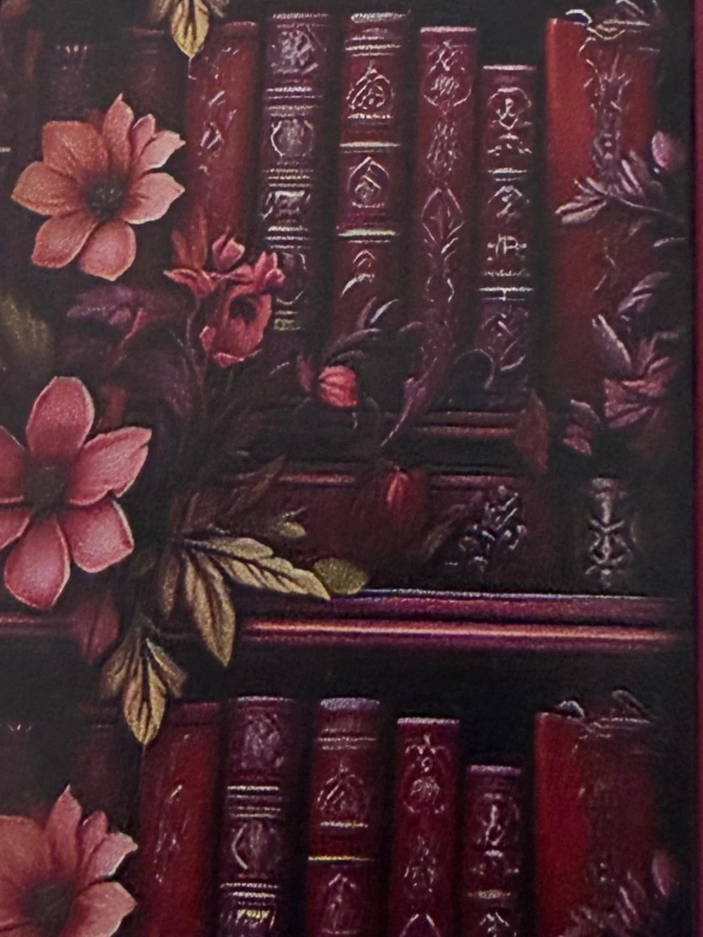 Iphone 17 pro Phone Case Burgundy Flowers Book Shelf